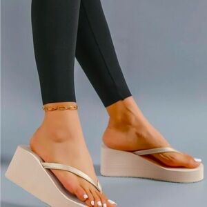 Women's Gold Platform Flip Flops
